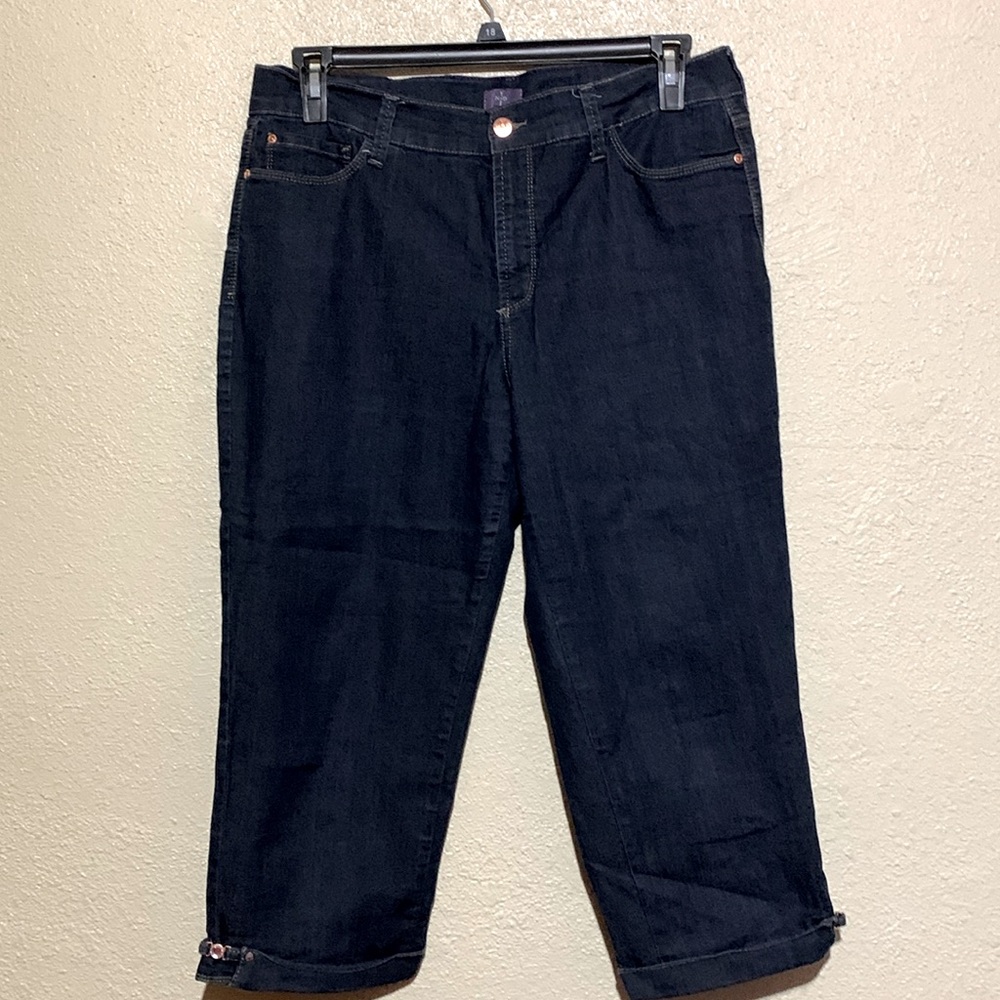 NYDJ Capri Pants 12 Blue Cropped Stretch Mid Rise Cotton Blend Pockets